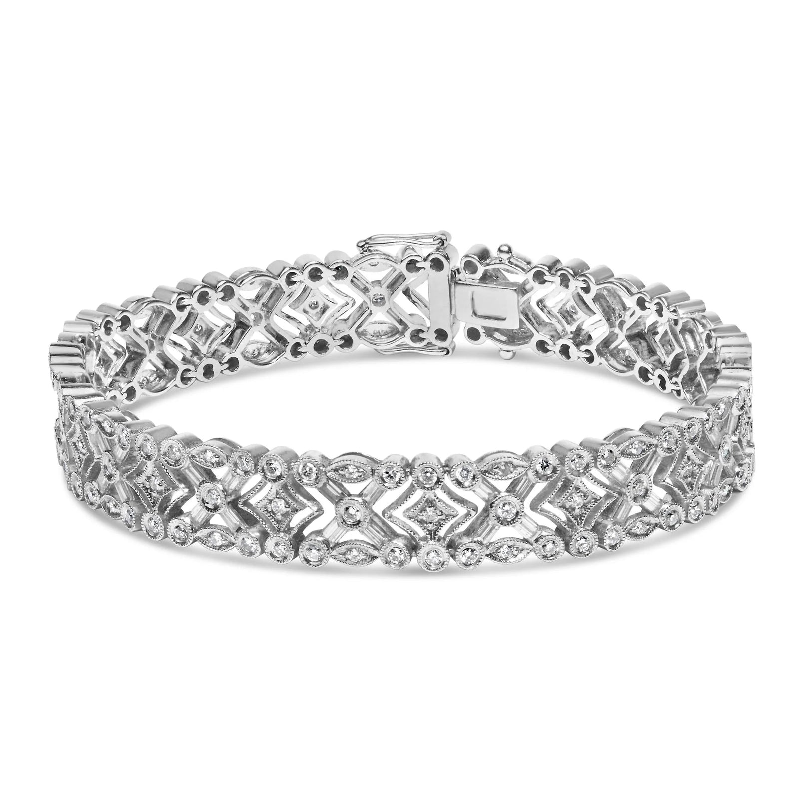 18K White Gold 3 3/4 Cttw Baguette and Round Diamond Art Deco Vintage - Inspired Link Bracelet (G - H Color, VS1 - VS2 Clarity) - 7" - LinkagejewelrydesignLinkagejewelrydesign