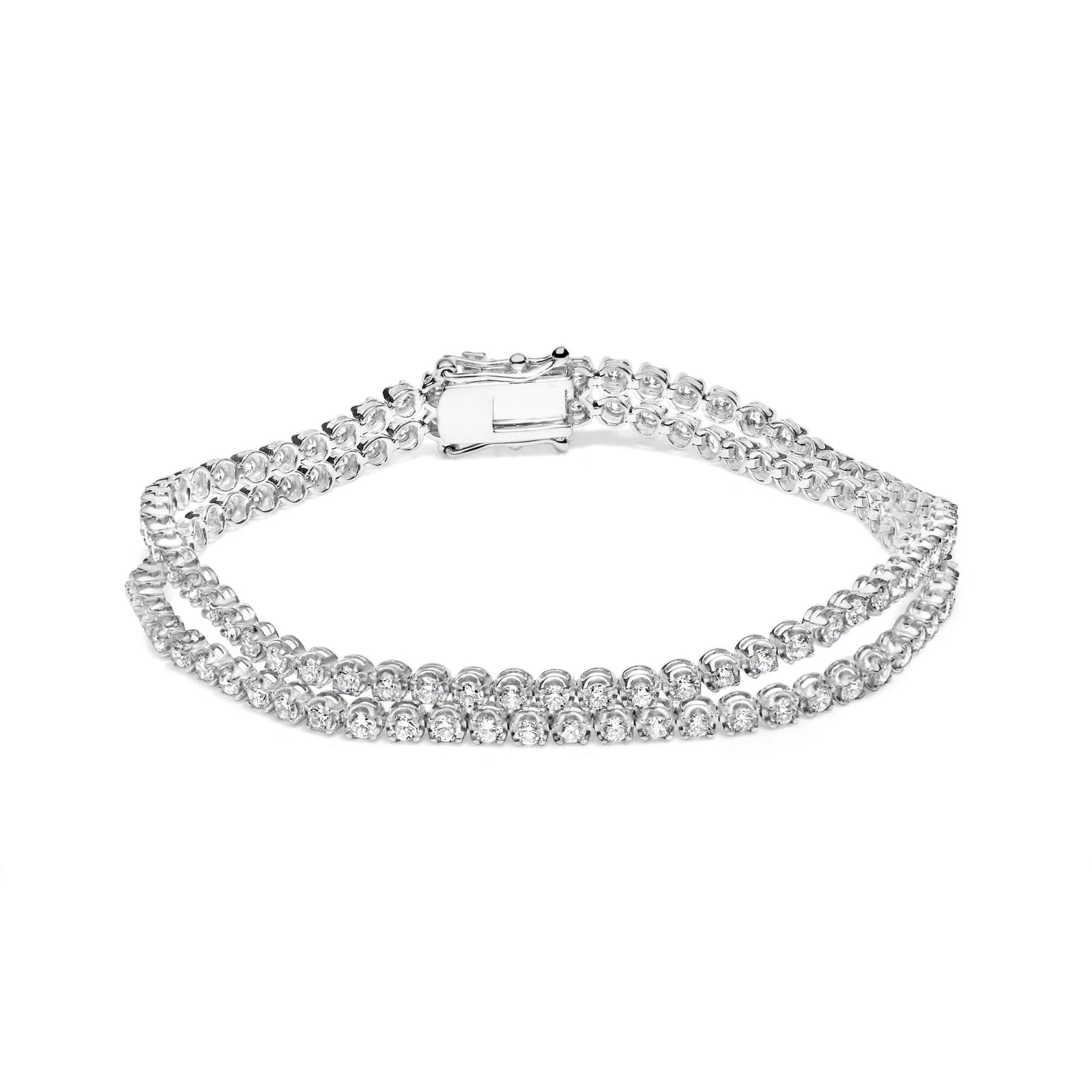 18K White Gold 5 3/5 Cttw Natural Diamond Double Row Link Tennis Bracelet (G - H Color, VS1 - VS2 Clarity) - 7" Inches - LinkagejewelrydesignLinkagejewelrydesign