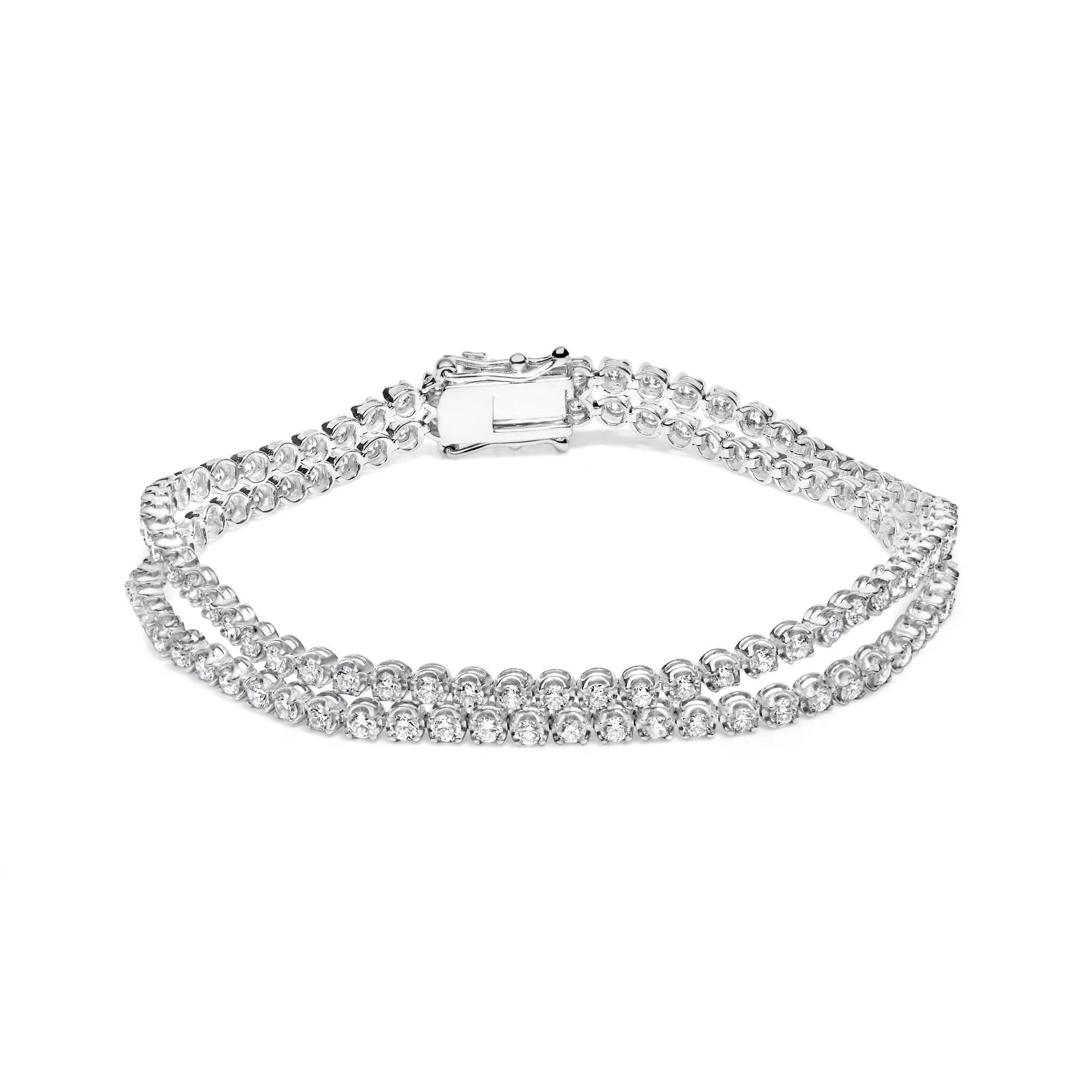 18K White Gold 5 3/5 Cttw Natural Diamond Double Row Link Tennis Bracelet (G - H Color, VS1 - VS2 Clarity) - 7" Inches - LinkagejewelrydesignLinkagejewelrydesign