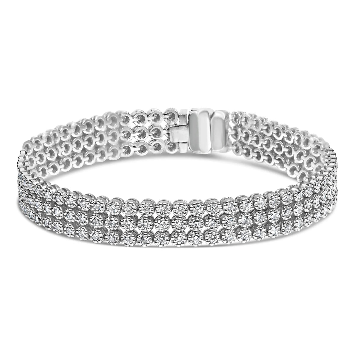 18K White Gold 5.00 Cttw Natural Diamond 3 Row Link Tennis Bracelet (G - H Color, VS1 - VS2 Clarity) - 7.25" Inches - LinkagejewelrydesignLinkagejewelrydesign