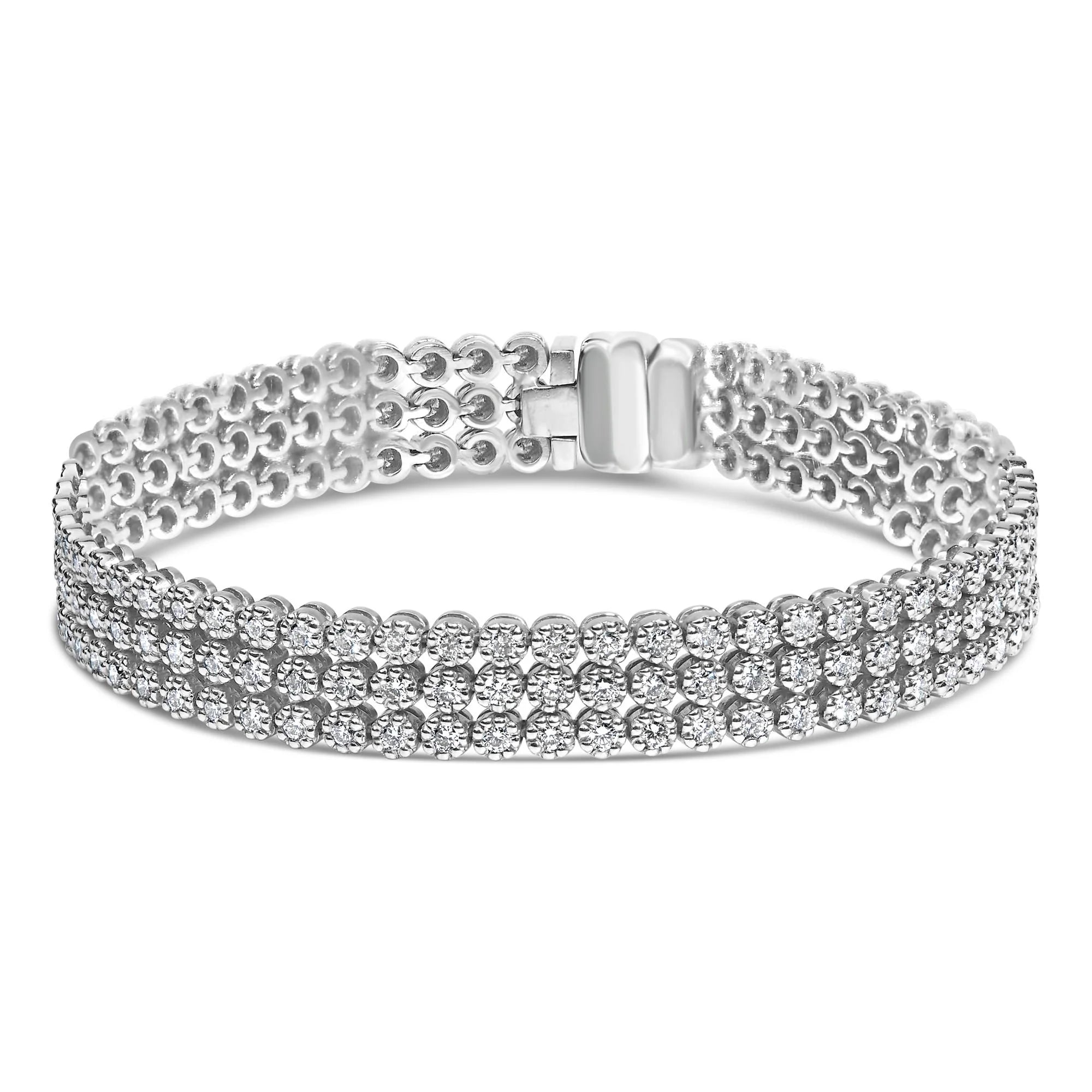 18K White Gold 5.00 Cttw Natural Diamond 3 Row Link Tennis Bracelet (G - H Color, VS1 - VS2 Clarity) - 7.25" Inches - LinkagejewelrydesignLinkagejewelrydesign