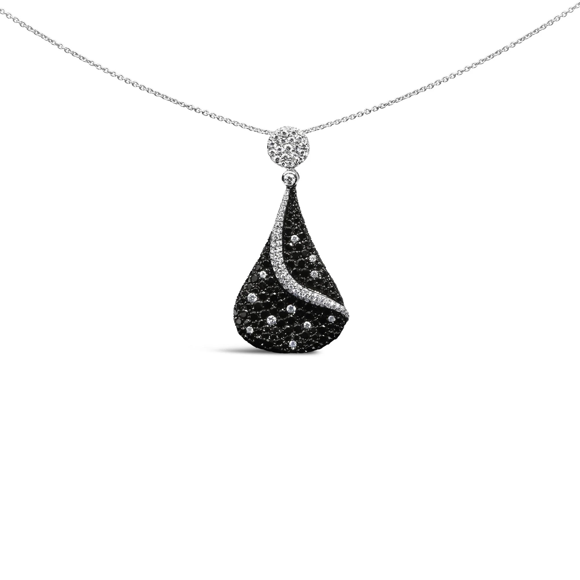 18K White Gold 6 1/3 Cttw Pave Set Black and White Diamond Teardrop Pendant Necklace (F - G Color, VS1 - VS2 Clarity) - 18 Inches - LinkagejewelrydesignLinkagejewelrydesign