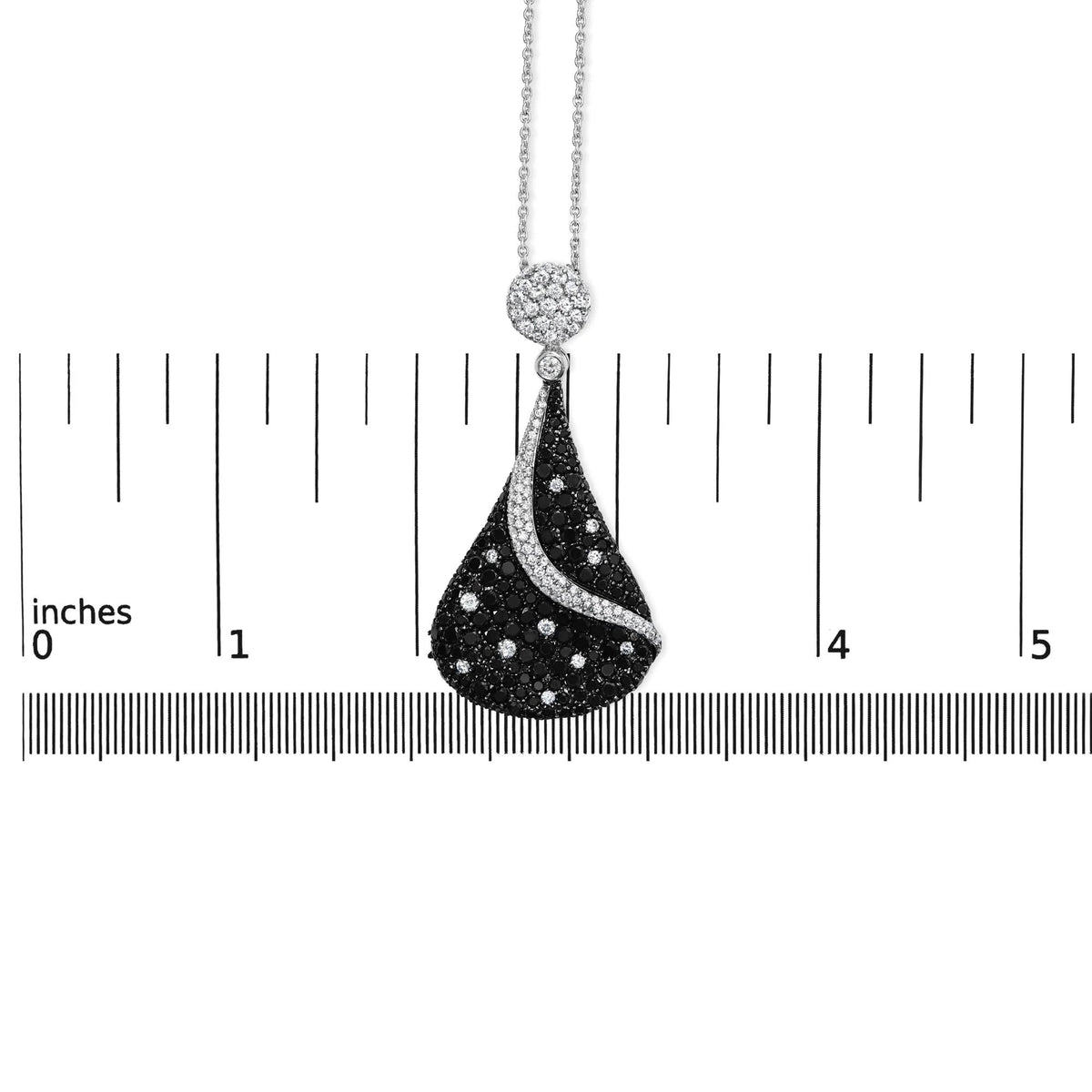 18K White Gold 6 1/3 Cttw Pave Set Black and White Diamond Teardrop Pendant Necklace (F - G Color, VS1 - VS2 Clarity) - 18 Inches - LinkagejewelrydesignLinkagejewelrydesign