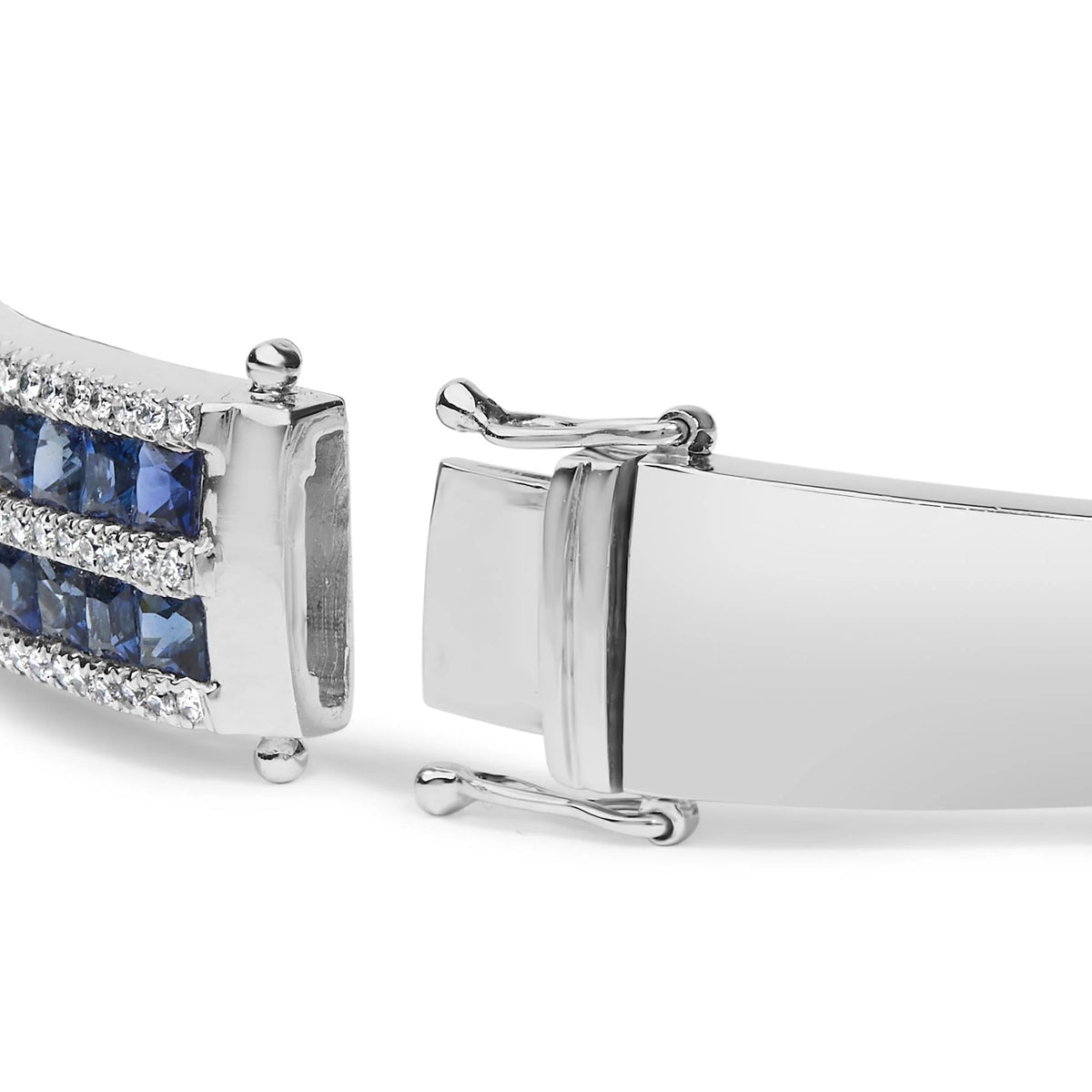 18K White Gold Alternating Diamond and 8.00 Cttw Princess Cut Blue Sapphire Multi Row Bangle Bracelet (G - H Color, VS1 - VS2 Clarity) - 7" Inches - LinkagejewelrydesignLinkagejewelrydesign