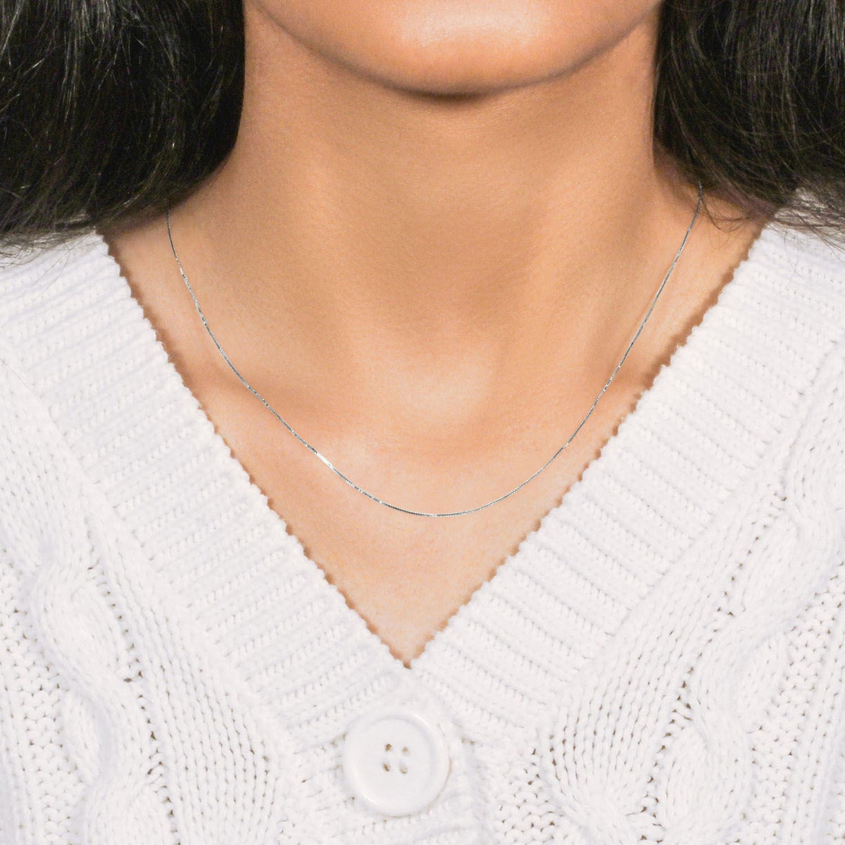 18k White Gold Box Chain 0.6mm - LinkagejewelrydesignLinkagejewelrydesign