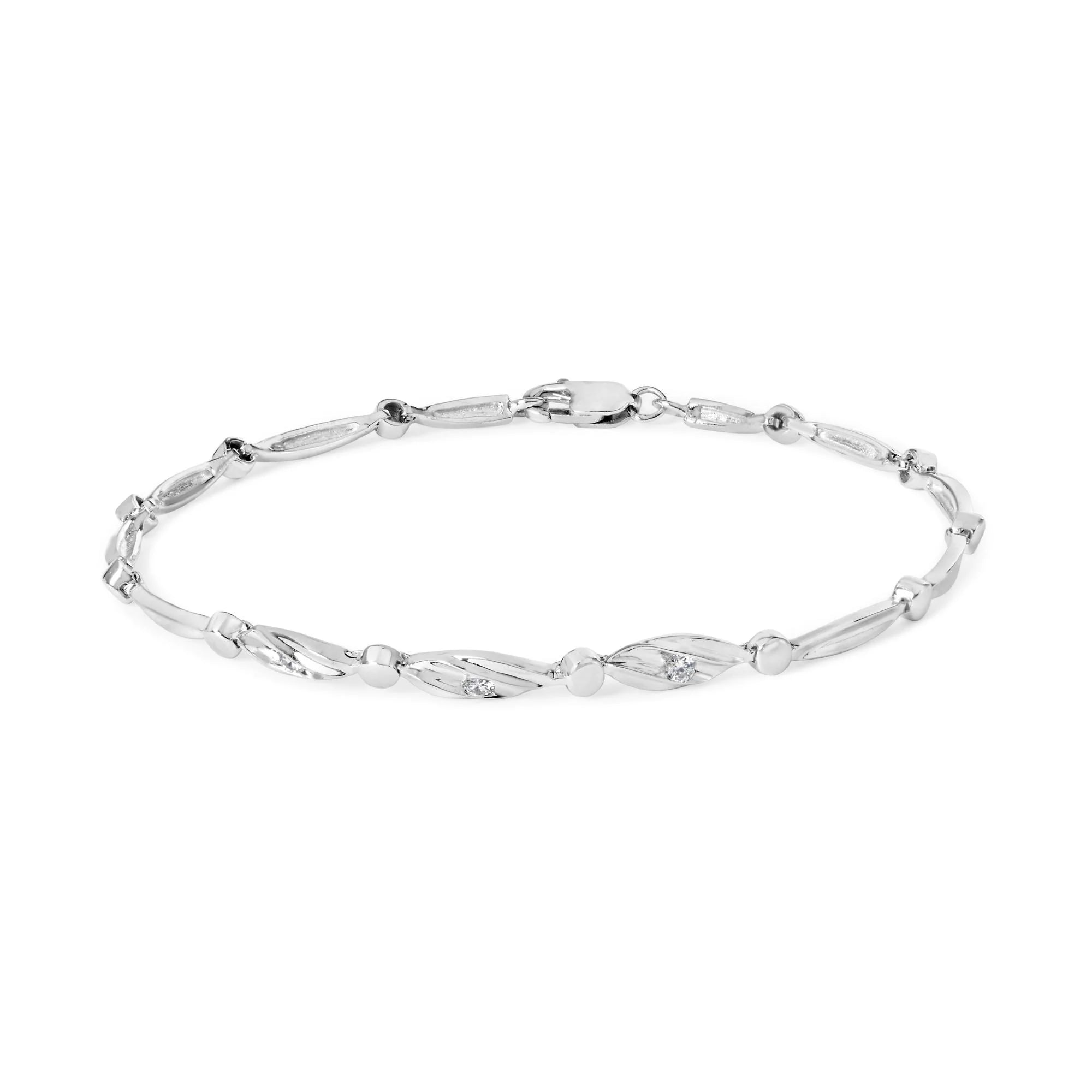 18K White Gold Diamond Accent 3 Stone Link 7" Bracelet (I - J Color, I1 - I2 Clarity) - LinkagejewelrydesignLinkagejewelrydesign