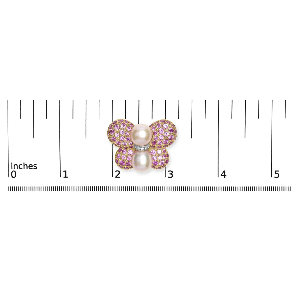 18K Yellow and White Gold 9MM South Sea Pearl and Pink Sapphire Butterfly Pin Brooch with Diamond Accent (F - G Color, VS1 - VS2 Clarity) - LinkagejewelrydesignLinkagejewelrydesign