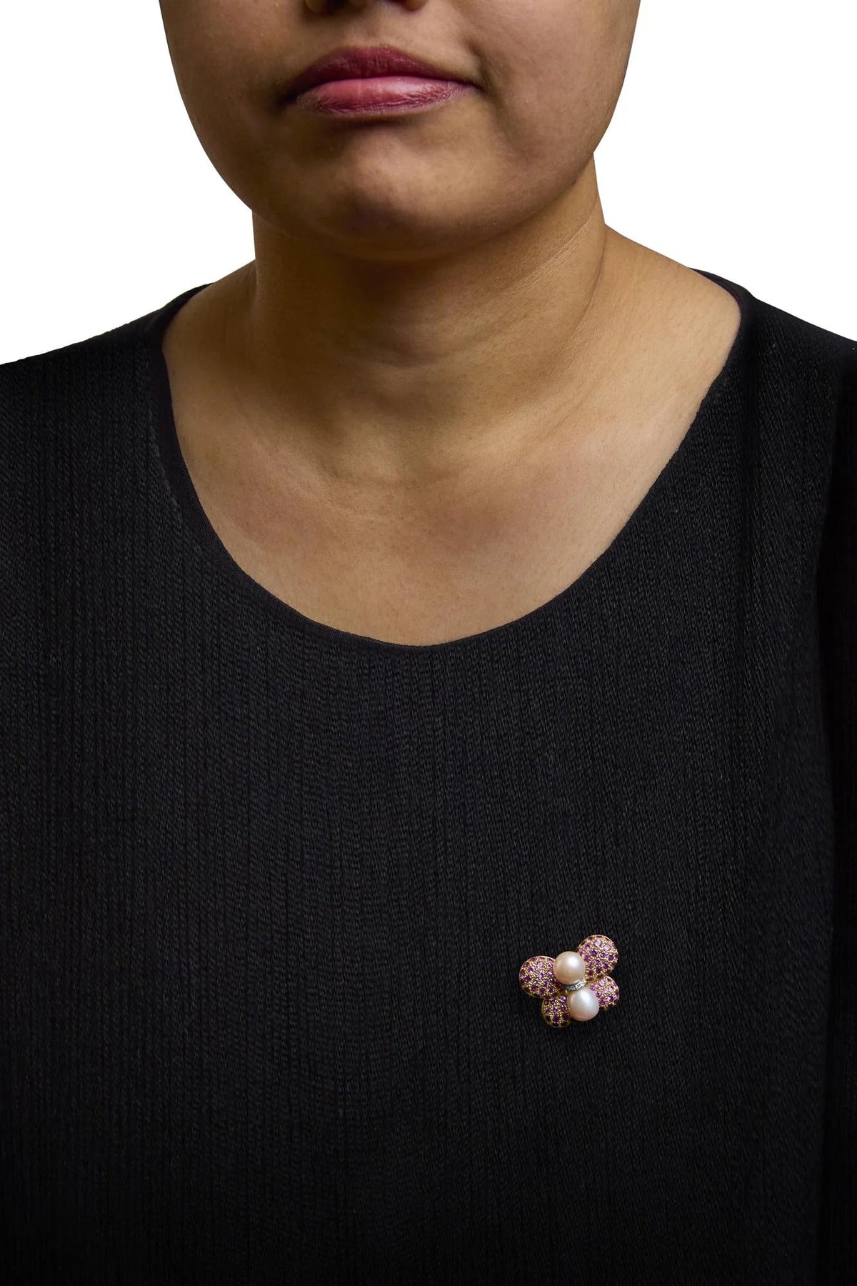 18K Yellow and White Gold 9MM South Sea Pearl and Pink Sapphire Butterfly Pin Brooch with Diamond Accent (F - G Color, VS1 - VS2 Clarity) - LinkagejewelrydesignLinkagejewelrydesign