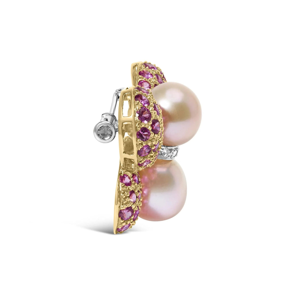 18K Yellow and White Gold 9MM South Sea Pearl and Pink Sapphire Butterfly Pin Brooch with Diamond Accent (F - G Color, VS1 - VS2 Clarity) - LinkagejewelrydesignLinkagejewelrydesign