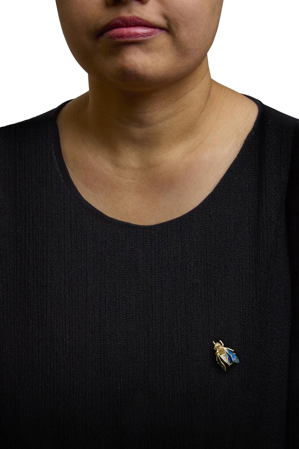 18K Yellow Gold 1/2 Cttw Pave Set Diamond and Blue - Green Enamel Bumblebee Brooch Pin (F - G Color, VS1 - VS2 Clarity) - LinkagejewelrydesignLinkagejewelrydesign