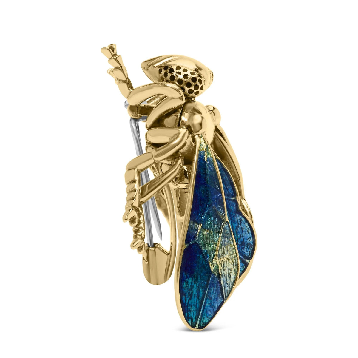 18K Yellow Gold 1/2 Cttw Pave Set Diamond and Blue - Green Enamel Bumblebee Brooch Pin (F - G Color, VS1 - VS2 Clarity) - LinkagejewelrydesignLinkagejewelrydesign