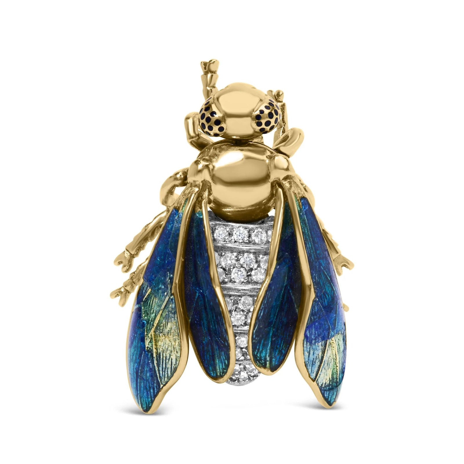 18K Yellow Gold 1/2 Cttw Pave Set Diamond and Blue - Green Enamel Bumblebee Brooch Pin (F - G Color, VS1 - VS2 Clarity) - LinkagejewelrydesignLinkagejewelrydesign