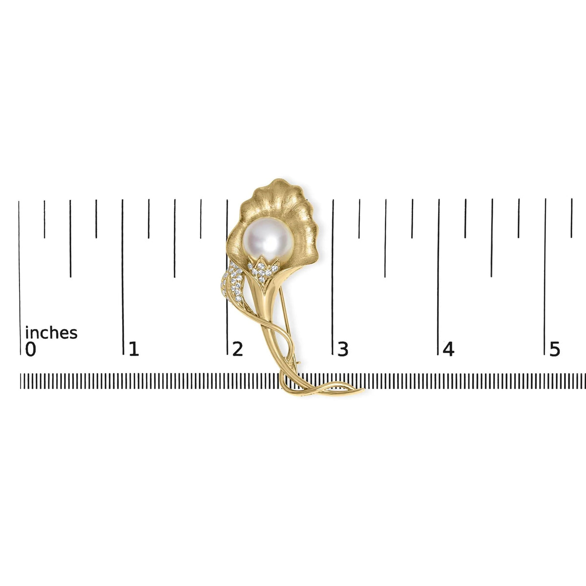 18K Yellow Gold 2/5 Cttw Diamond and 12MM Cultured South Sea Pearl Flower Pin Brooch (G - H Color, VS1 - VS2 Clarity) - LinkagejewelrydesignLinkagejewelrydesign