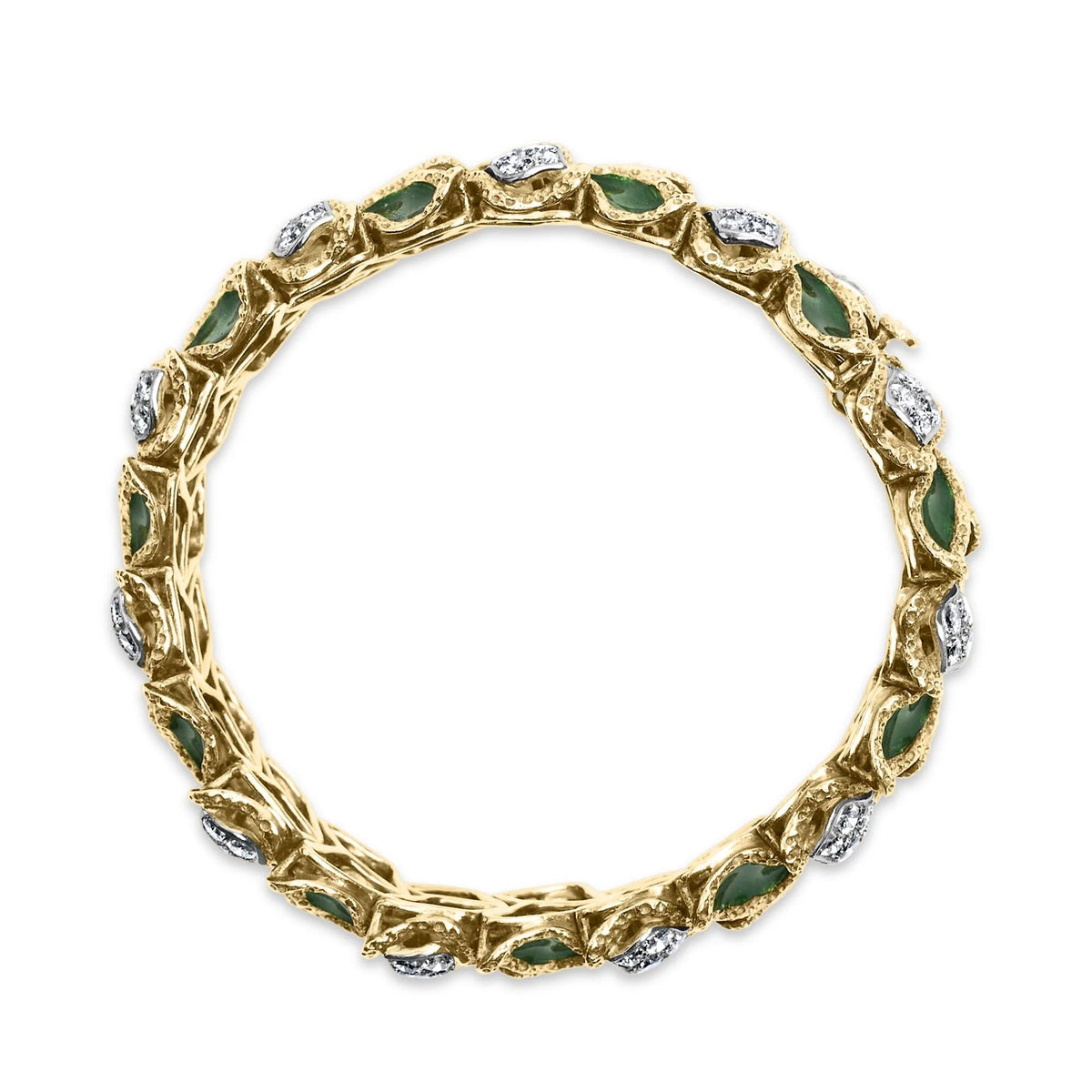 18K Yellow Gold 3 1/4 Cttw Diamond and Green Enamel Gold Textured Bracelet (G - H Color, VS1 - VS2 Clarity) - 7" Inches - LinkagejewelrydesignLinkagejewelrydesign