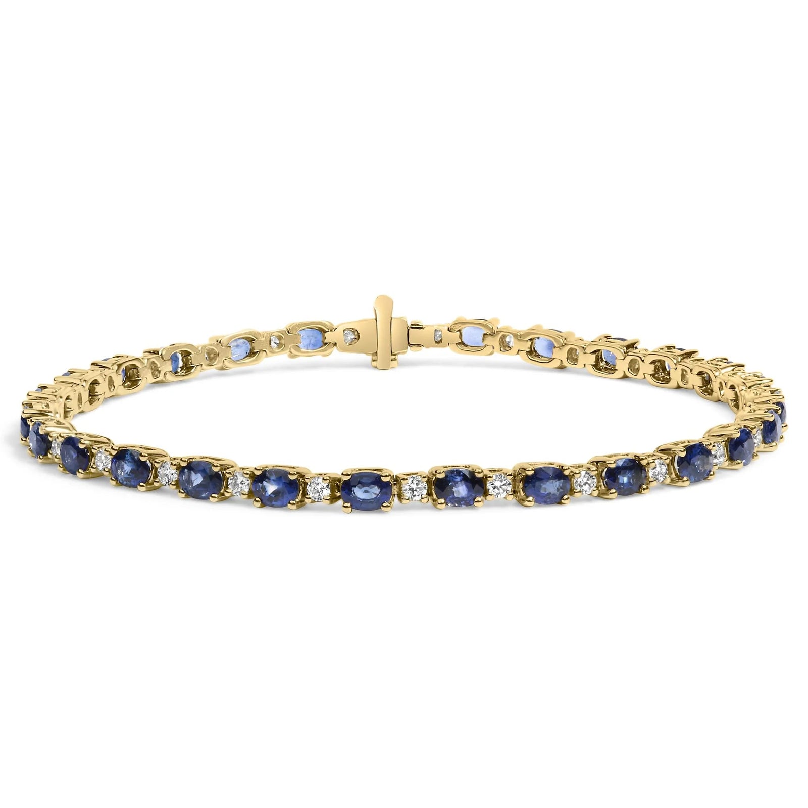 18K Yellow Gold 3/4 Cttw Diamond and 5 1/3 Cttw Oval Blue Sapphire Alternating Link Bracelet (G - H Color, VS1 - VS2 Clarity) - 7.25" Inches - LinkagejewelrydesignLinkagejewelrydesign