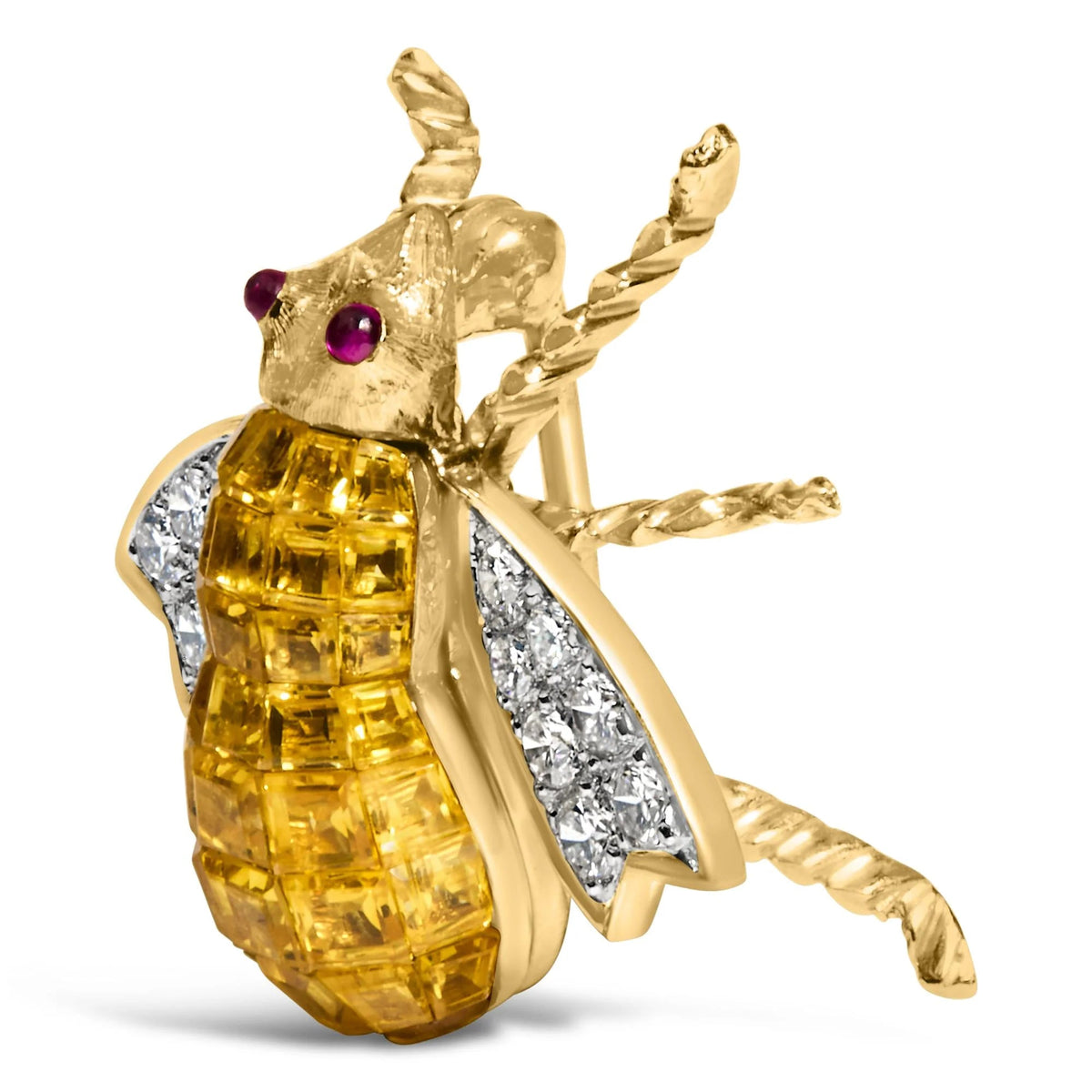 18K Yellow Gold 3/8 Cttw Diamond and 5 1/3 Cttw Yellow Sapphire Bumblebee Brooch Pin (F - G Color, VS2 - SI1 Clarity) - LinkagejewelrydesignLinkagejewelrydesign