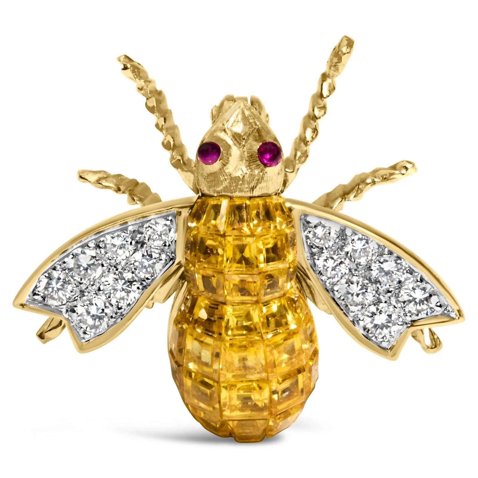 18K Yellow Gold 3/8 Cttw Diamond and 5 1/3 Cttw Yellow Sapphire Bumblebee Brooch Pin (F - G Color, VS2 - SI1 Clarity) - LinkagejewelrydesignLinkagejewelrydesign