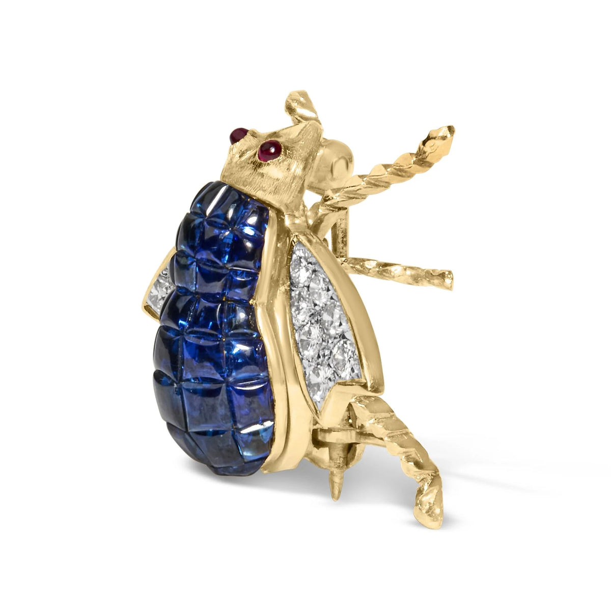 18K Yellow Gold 3/8 Cttw Diamond and 5 4/5 Cttw Blue Sapphire Bumblebee Brooch Pin (F - G Color, VS2 - SI1 Clarity) - LinkagejewelrydesignLinkagejewelrydesign