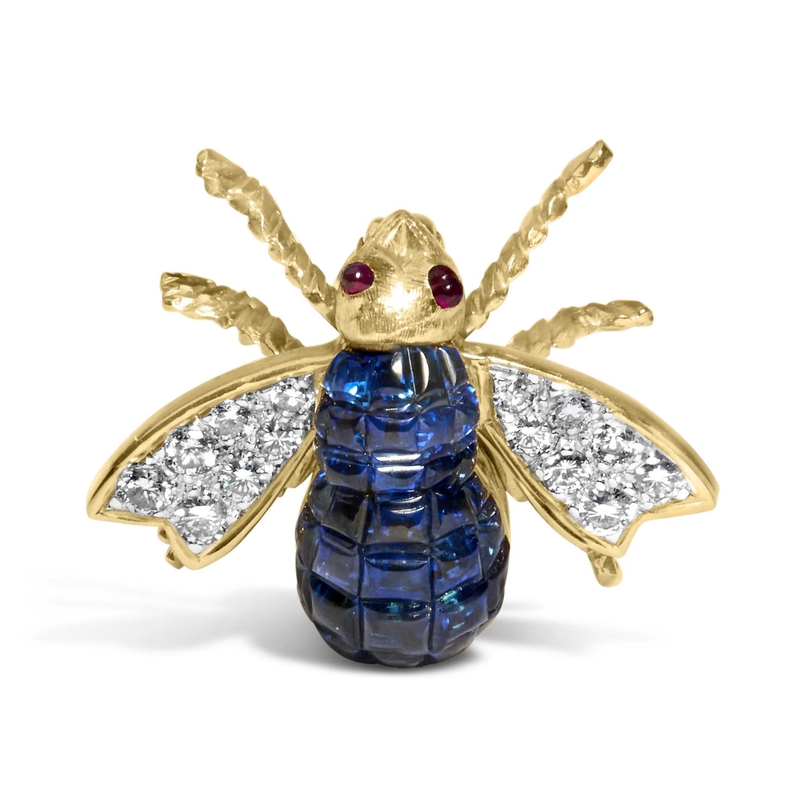 18K Yellow Gold 3/8 Cttw Diamond and 5 4/5 Cttw Blue Sapphire Bumblebee Brooch Pin (F - G Color, VS2 - SI1 Clarity) - LinkagejewelrydesignLinkagejewelrydesign