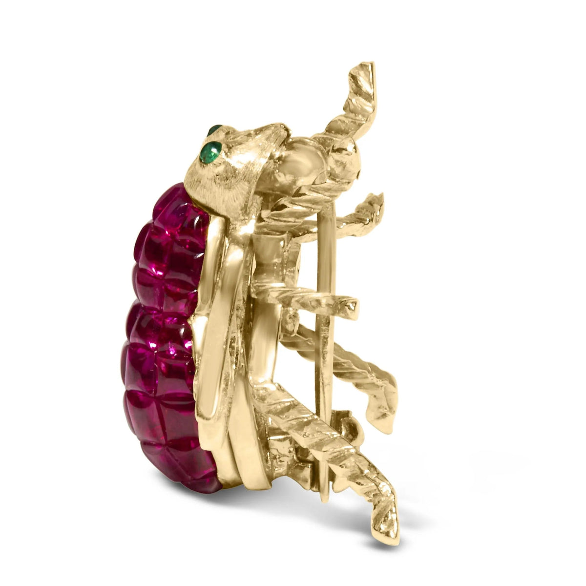 18K Yellow Gold 3/8 Cttw Diamond and 6 3/4 Cttw Red Ruby Bumblebee Brooch Pin (F - G Color, VS2 - SI1 Clarity) - LinkagejewelrydesignLinkagejewelrydesign