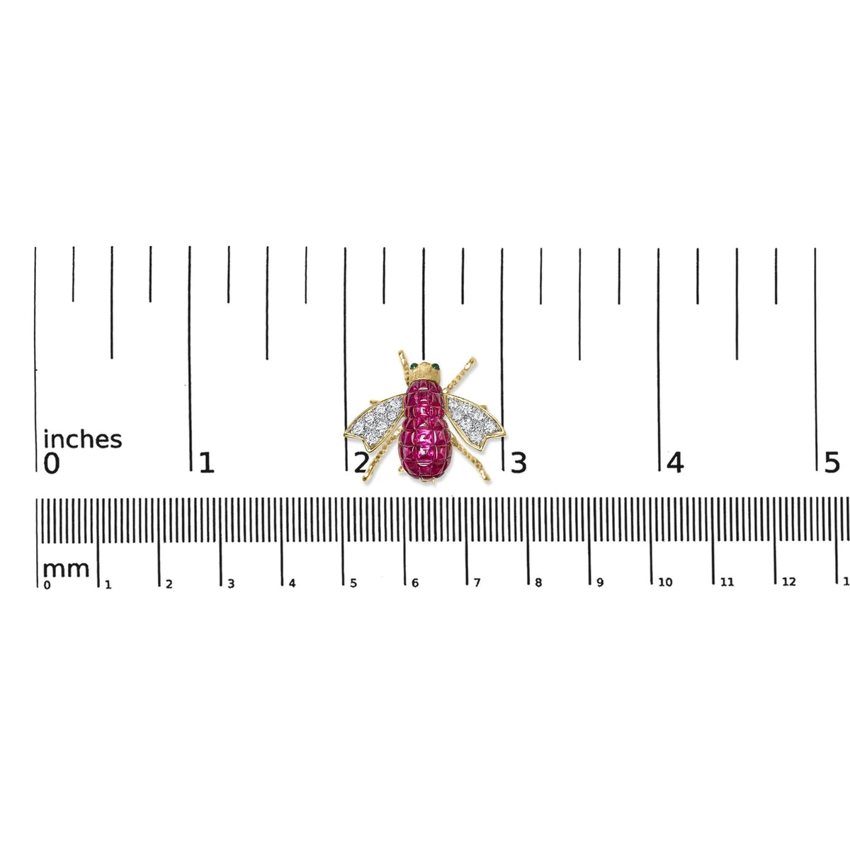 18K Yellow Gold 3/8 Cttw Diamond and 6 3/4 Cttw Red Ruby Bumblebee Brooch Pin (F - G Color, VS2 - SI1 Clarity) - LinkagejewelrydesignLinkagejewelrydesign