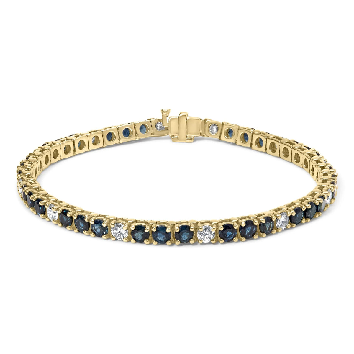 18K Yellow Gold Alternating 1 1/5 Cttw Diamond and 3X3 MM Blue Sapphire Tennis Bracelet (G - H Color, VS1 - VS2 Clarity) - 7&quot; Inches - LinkagejewelrydesignLinkagejewelrydesign