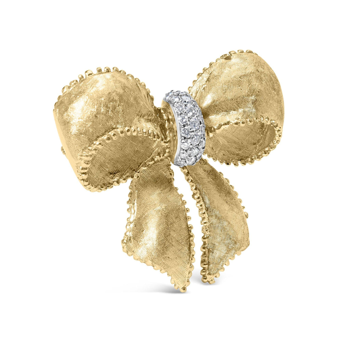 18K Yellow Gold and 3/5 Cttw Diamond Bow Pin Brooch (G - H Color, VS1 - VS2 Clarity) - LinkagejewelrydesignLinkagejewelrydesign