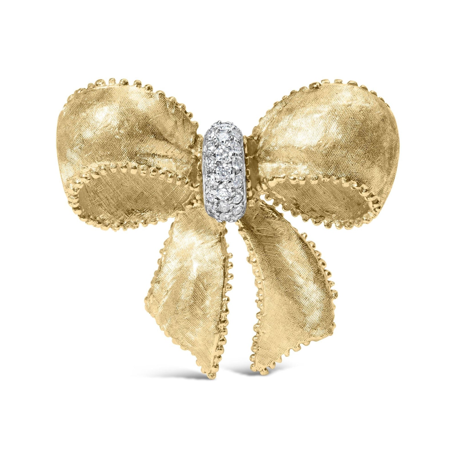 18K Yellow Gold and 3/5 Cttw Diamond Bow Pin Brooch (G - H Color, VS1 - VS2 Clarity) - LinkagejewelrydesignLinkagejewelrydesign
