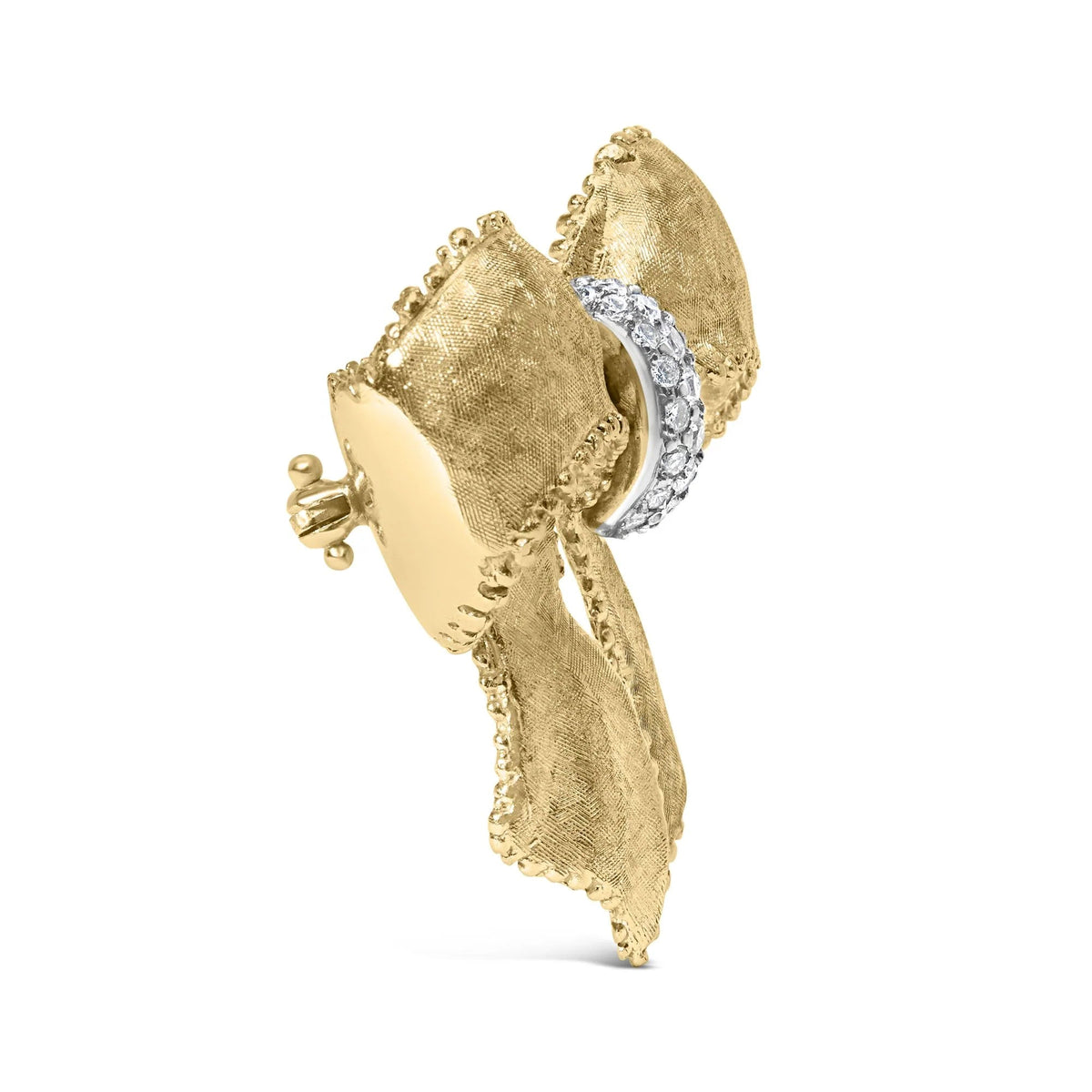 18K Yellow Gold and 3/5 Cttw Diamond Bow Pin Brooch (G - H Color, VS1 - VS2 Clarity) - LinkagejewelrydesignLinkagejewelrydesign