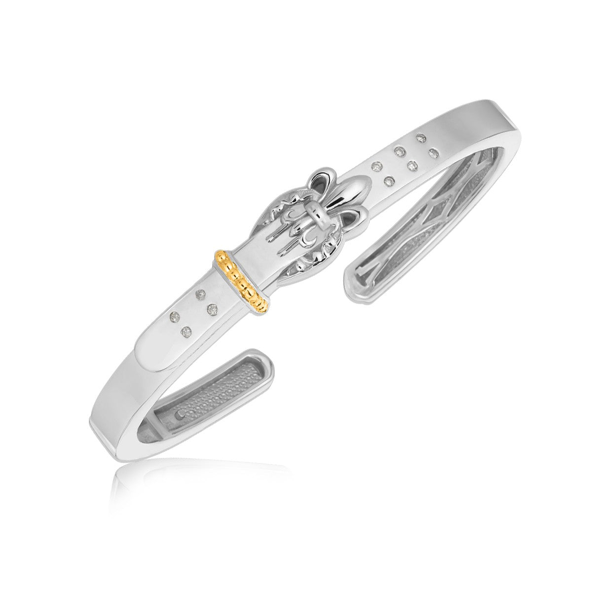 18K Yellow Gold and Sterling Silver Diamond Buckle Bangle (.15 ct. tw.) - LinkagejewelrydesignLinkagejewelrydesign