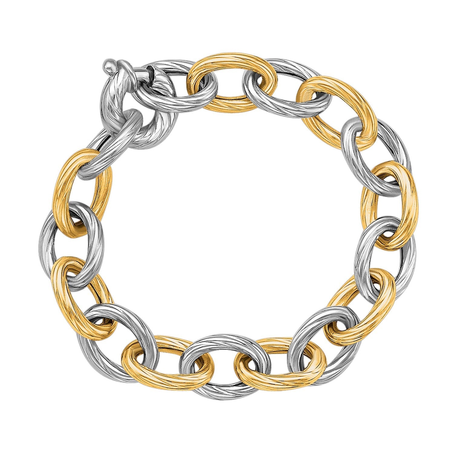 18k Yellow Gold and Sterling Silver Rhodium Plated Diamond Cut Chain Bracelet - LinkagejewelrydesignLinkagejewelrydesign
