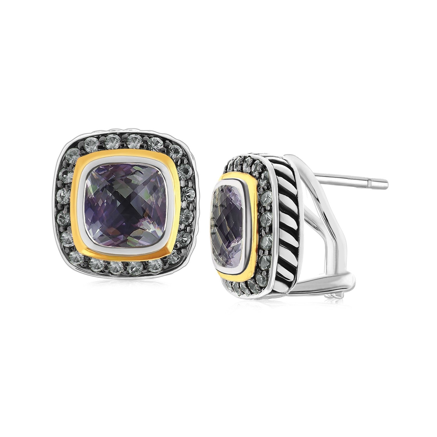 18K Yellow Gold and Sterling Silver Tsavorite and Pave Green Amethyst Earrings - LinkagejewelrydesignLinkagejewelrydesign