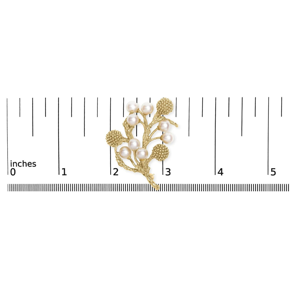 18K Yellow Gold Cultured Akoya Pearl Tree Branch Brooch Pin with Hammered Polish - LinkagejewelrydesignLinkagejewelrydesign