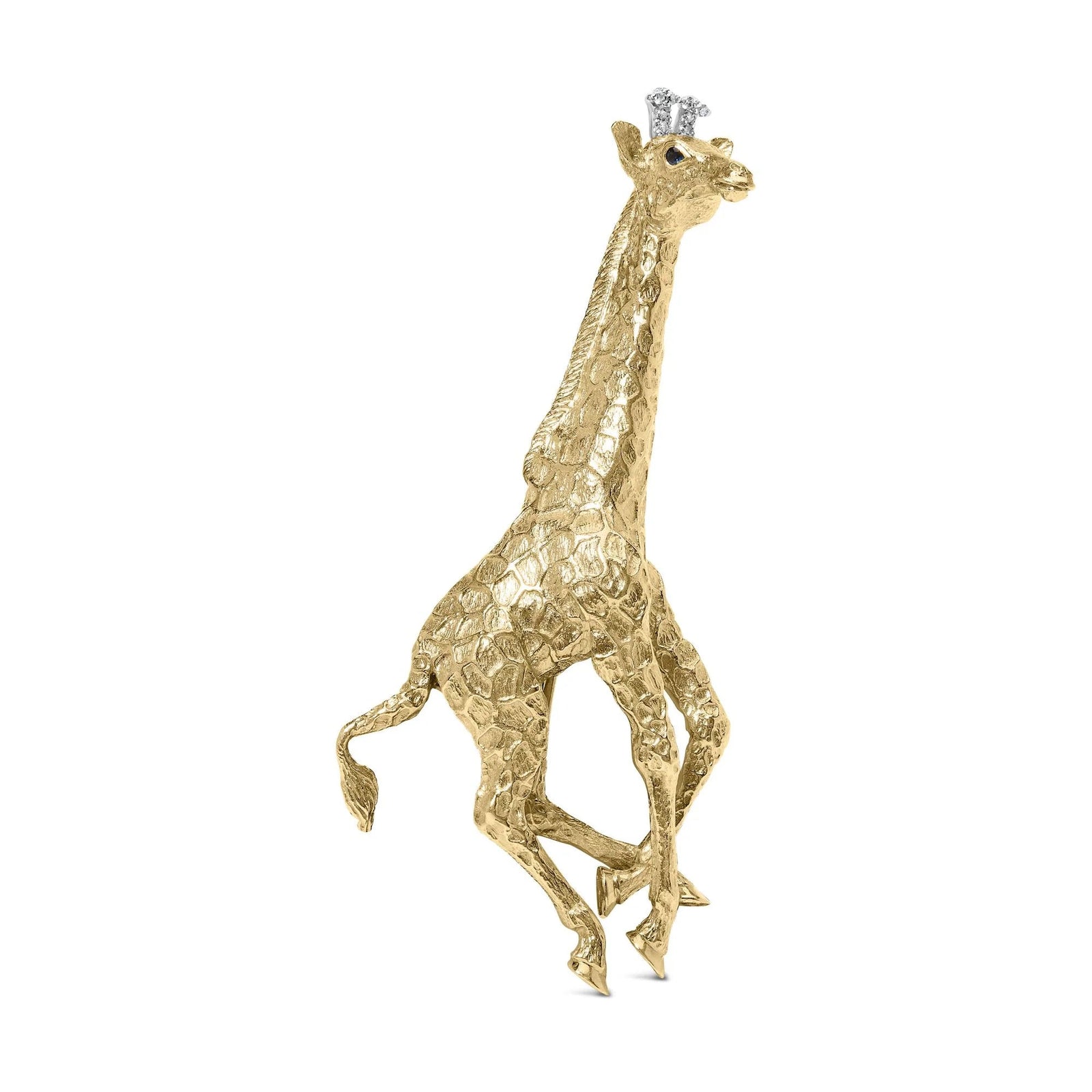 18K Yellow Gold Diamond Accent and Blue Sapphire Giraffe Pin Brooch (G - H Color, VS2 - SI1 Clarity) - LinkagejewelrydesignLinkagejewelrydesign