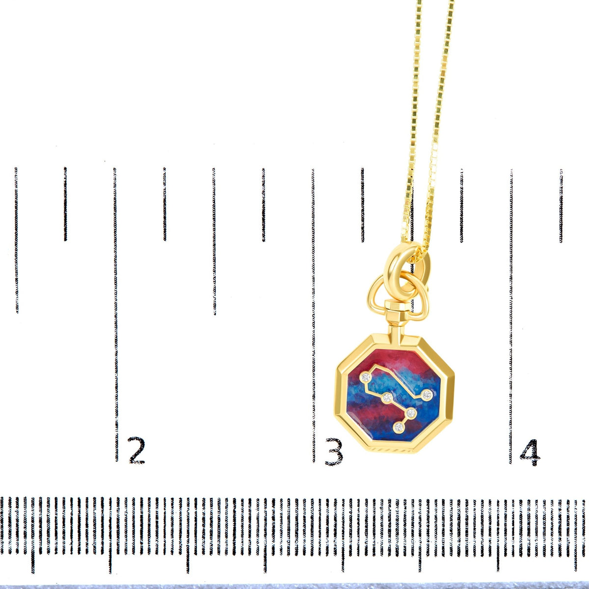 18K Yellow Gold Diamond Gemini Constellation with Red and Blue Enamel 18&quot; Inch Pendant Necklace (H - I Color, SI2 - I1 Clarity) - LinkagejewelrydesignLinkagejewelrydesign