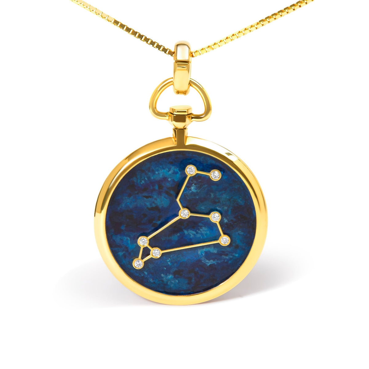 18K Yellow Gold Diamond Leo Constellation with Blue Enamel 18&quot; Inch Pendant Necklace (H - I Color, SI2 - I1 Clarity) - LinkagejewelrydesignLinkagejewelrydesign