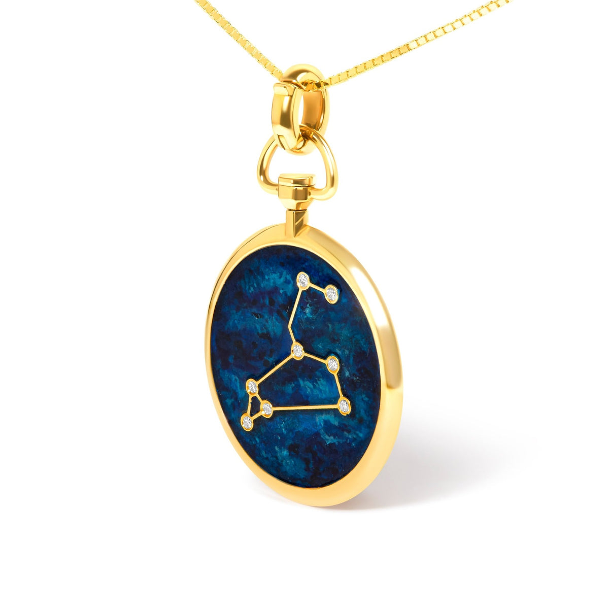 18K Yellow Gold Diamond Leo Constellation with Blue Enamel 18&quot; Inch Pendant Necklace (H - I Color, SI2 - I1 Clarity) - LinkagejewelrydesignLinkagejewelrydesign