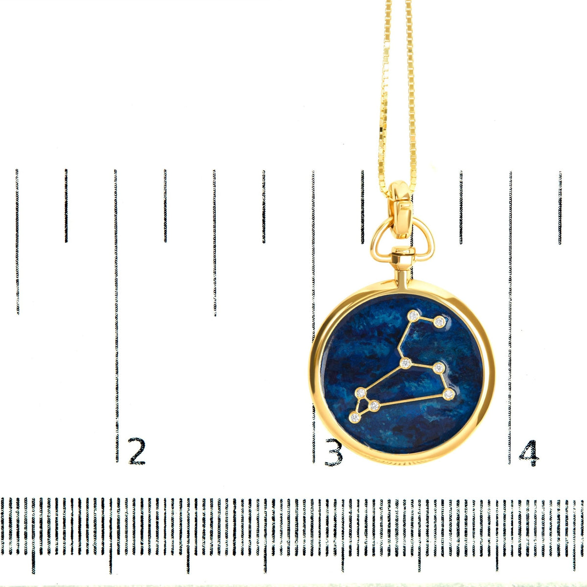 18K Yellow Gold Diamond Leo Constellation with Blue Enamel 18&quot; Inch Pendant Necklace (H - I Color, SI2 - I1 Clarity) - LinkagejewelrydesignLinkagejewelrydesign