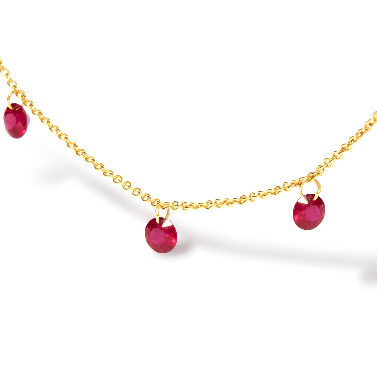 18K Yellow Gold Necklace 1 1/3 Cttw Dangling Ruby Drop 18&quot; Chain Collar - LinkagejewelrydesignLinkagejewelrydesign