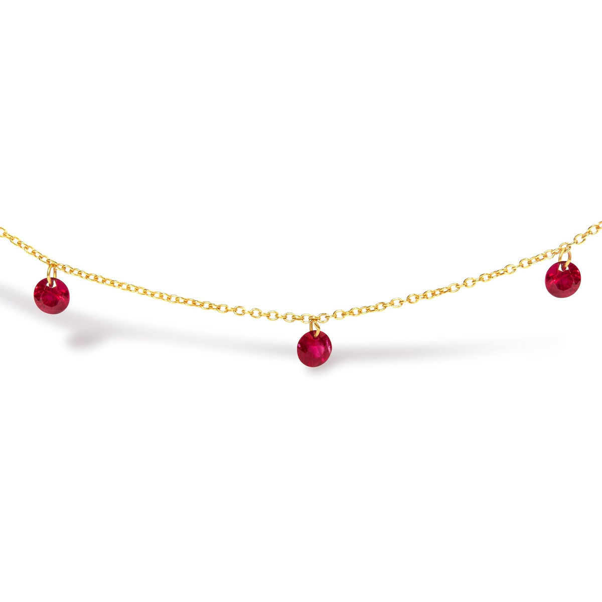 18K Yellow Gold Necklace 1 1/3 Cttw Dangling Ruby Drop 18&quot; Chain Collar - LinkagejewelrydesignLinkagejewelrydesign