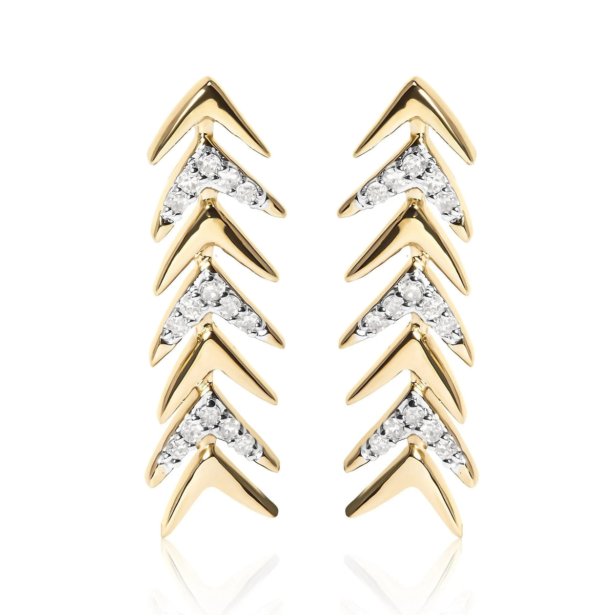 18K Yellow Gold Plated .925 Sterling Silver 1/5 Cttw Diamond Chevron Arrow Stud Earring (I - J Color, I2 - I3 Clarity) - LinkagejewelrydesignLinkagejewelrydesign
