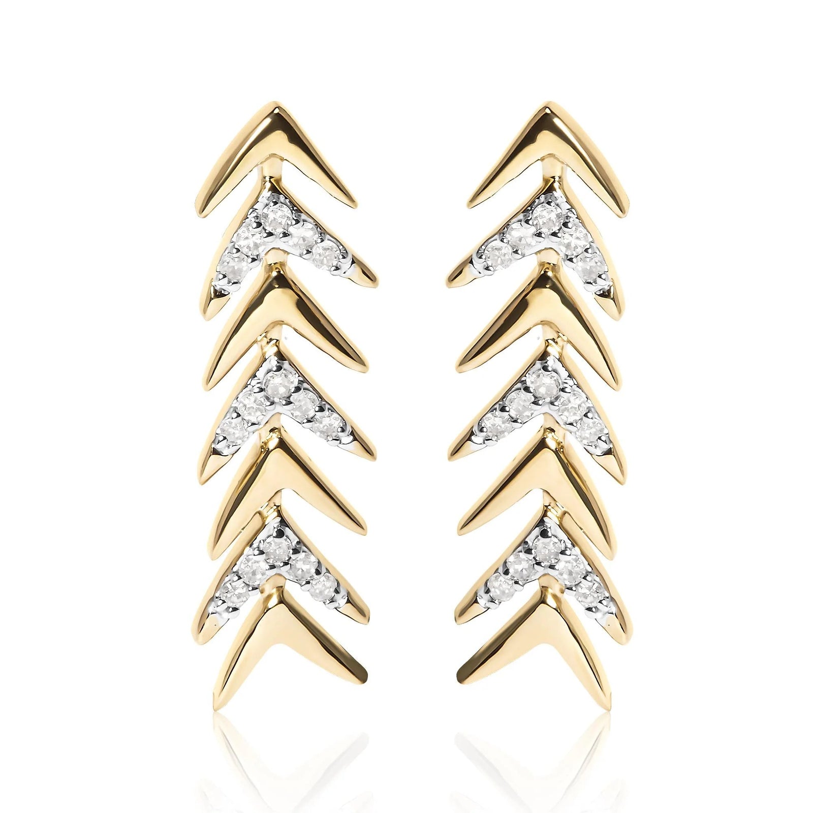 18K Yellow Gold Plated .925 Sterling Silver 1/5 Cttw Diamond Chevron Arrow Stud Earring (I - J Color, I2 - I3 Clarity) - LinkagejewelrydesignLinkagejewelrydesign