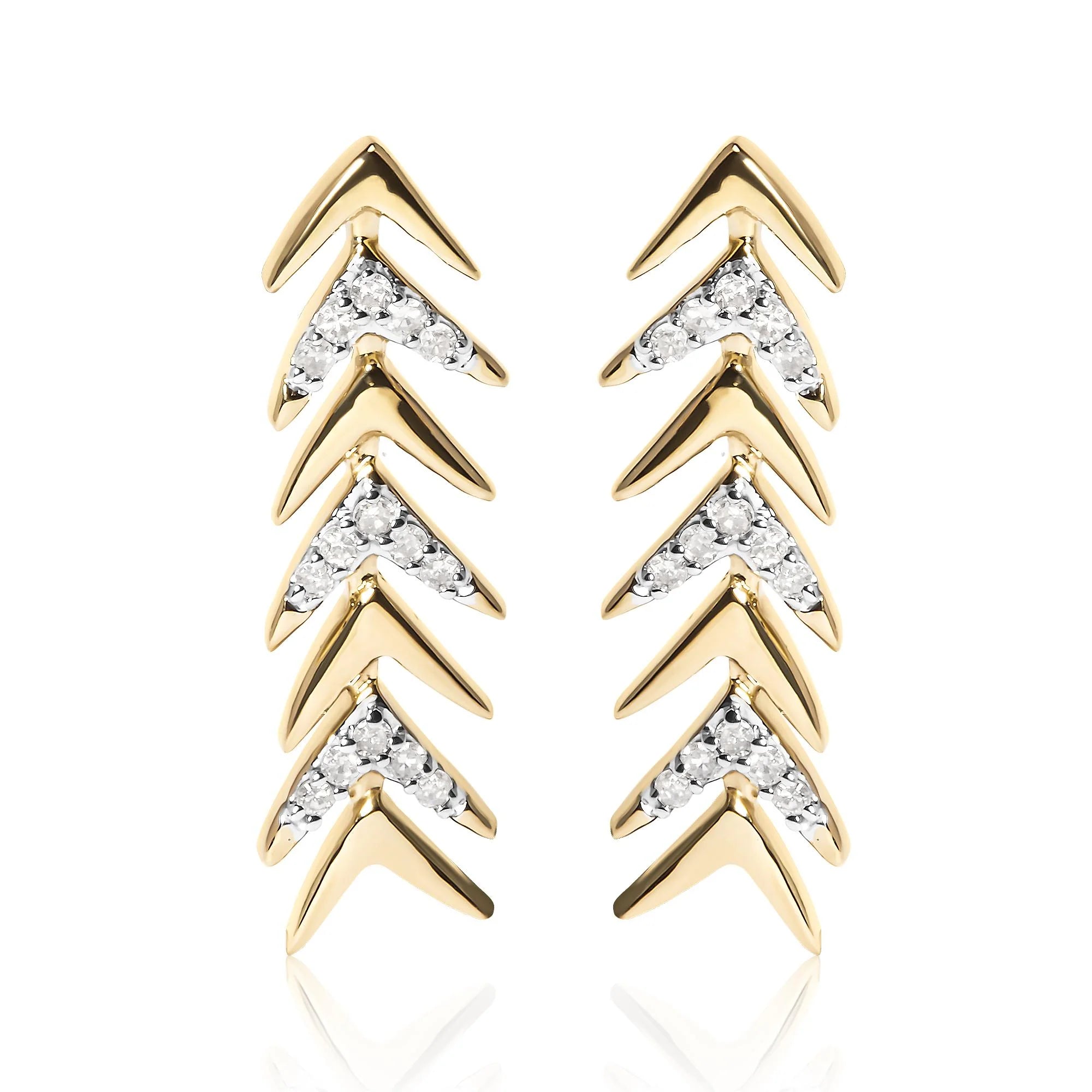 18K Yellow Gold Plated .925 Sterling Silver 1/5 Cttw Diamond Chevron Arrow Stud Earring (I - J Color, I2 - I3 Clarity) - LinkagejewelrydesignLinkagejewelrydesign