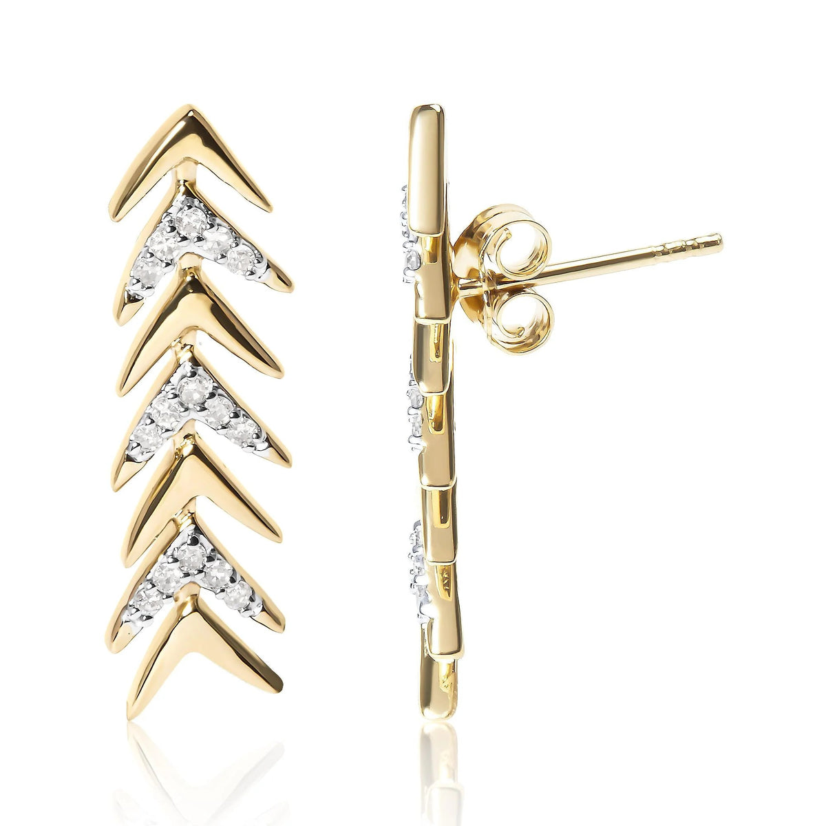 18K Yellow Gold Plated .925 Sterling Silver 1/5 Cttw Diamond Chevron Arrow Stud Earring (I - J Color, I2 - I3 Clarity) - LinkagejewelrydesignLinkagejewelrydesign