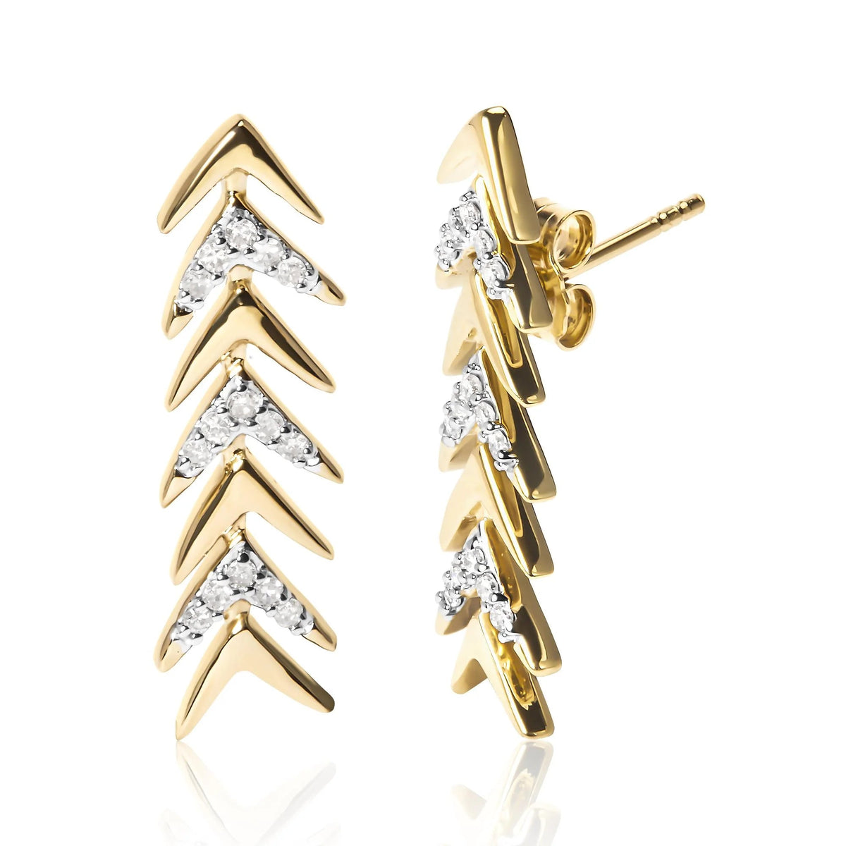 18K Yellow Gold Plated .925 Sterling Silver 1/5 Cttw Diamond Chevron Arrow Stud Earring (I - J Color, I2 - I3 Clarity) - LinkagejewelrydesignLinkagejewelrydesign
