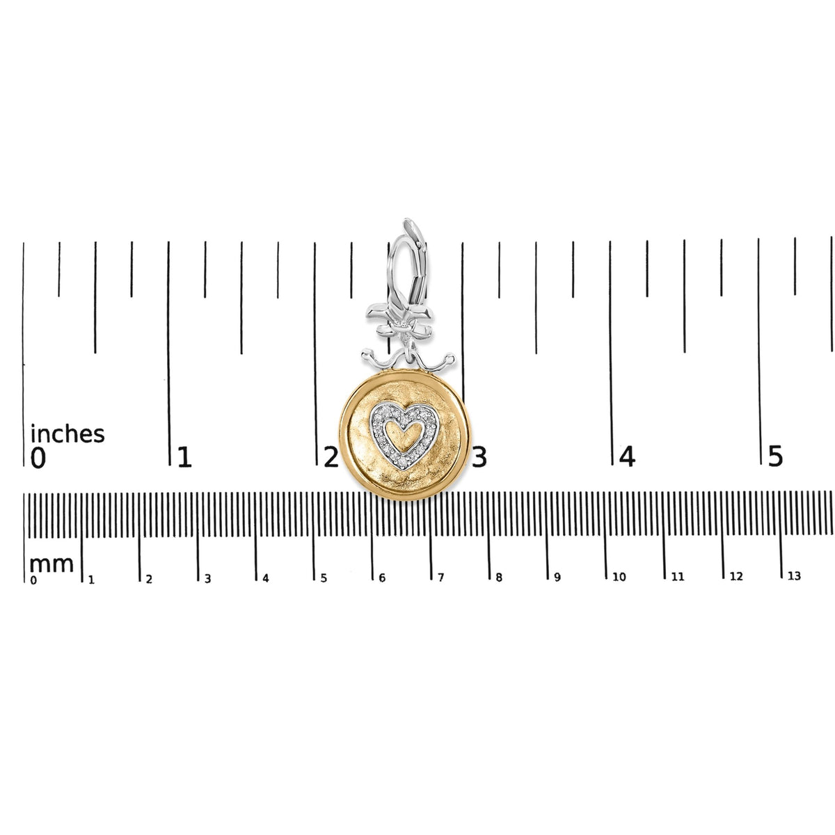 18K Yellow Gold Plated .925 Sterling Silver 1/8 Cttw Diamond Hammered Finished Medallion Heart Drop and Dangle Earrings (I - J Color, SI1 - SI2 Clarity) - LinkagejewelrydesignLinkagejewelrydesign