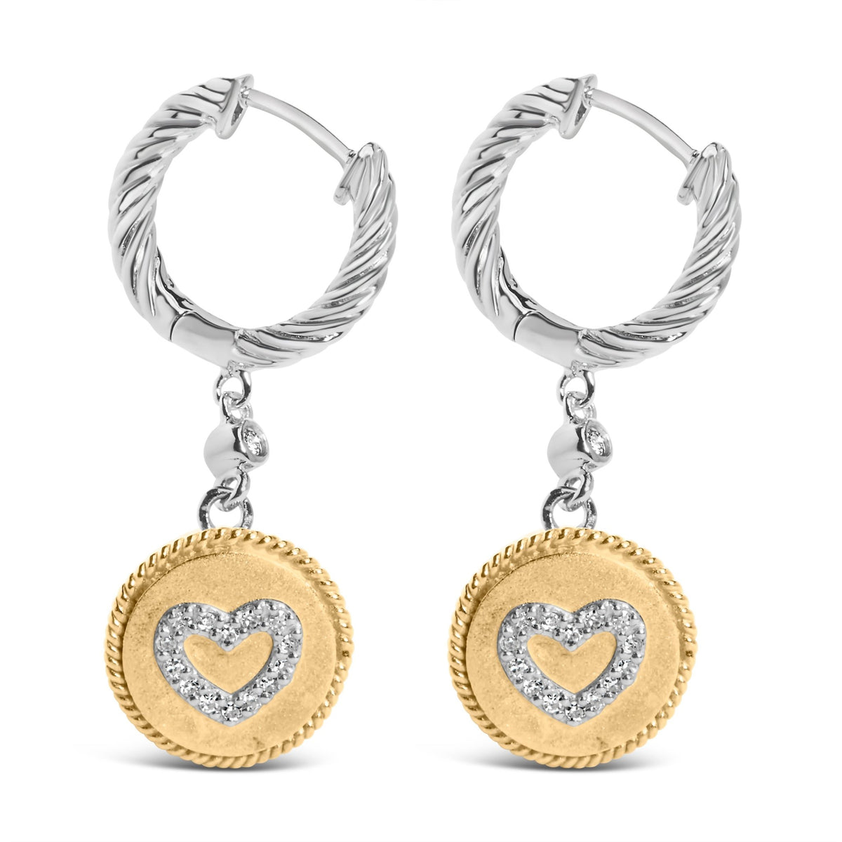 18K Yellow Gold Plated .925 Sterling Silver 1/8 Cttw Diamond Heart Medallion Drop and Dangle Earring (I - J Color, SI1 - SI2 Clarity) - LinkagejewelrydesignLinkagejewelrydesign