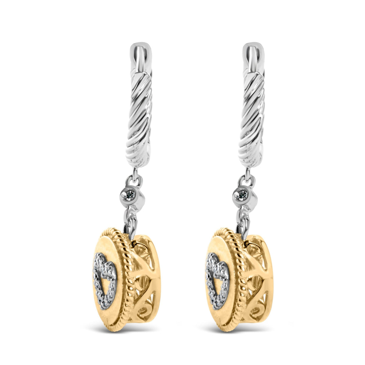 18K Yellow Gold Plated .925 Sterling Silver 1/8 Cttw Diamond Heart Medallion Drop and Dangle Earring (I - J Color, SI1 - SI2 Clarity) - LinkagejewelrydesignLinkagejewelrydesign