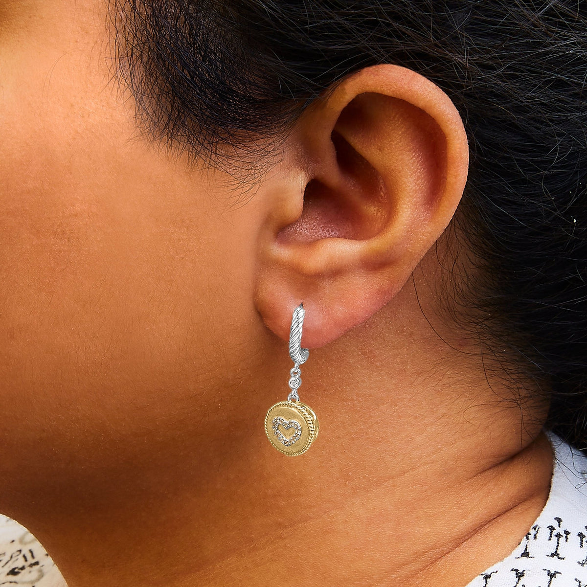 18K Yellow Gold Plated .925 Sterling Silver 1/8 Cttw Diamond Heart Medallion Drop and Dangle Earring (I - J Color, SI1 - SI2 Clarity) - LinkagejewelrydesignLinkagejewelrydesign