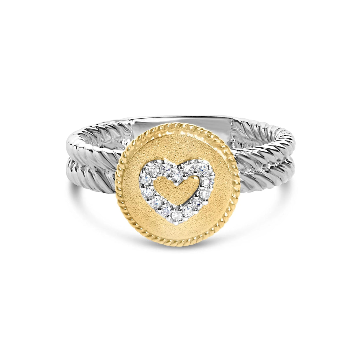 18K Yellow Gold Plated .925 Sterling Silver Diamond Heart Ring with Satin Finish (I - J Color, SI1 - SI2 Clarity) - LinkagejewelrydesignLinkagejewelrydesign